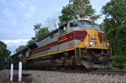 NS #1074 (Lackawanna Heritage Unit) leads train 214 westbound at Linden, Va on 8/14/2016