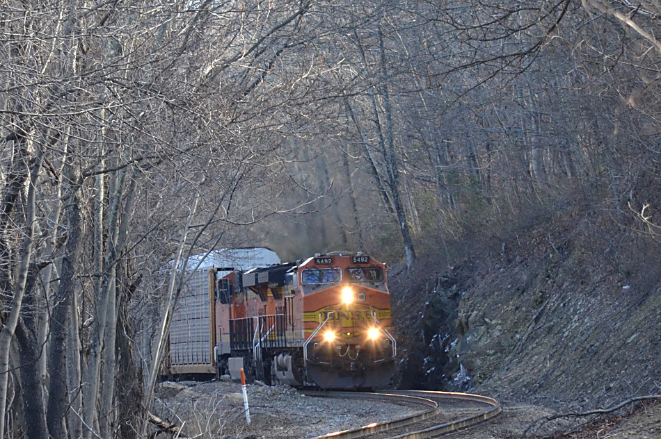 NS train 290 led by BNSF C44-9W #5492 on Linden Hill (12/10/16)