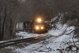 NS 12R led by ES-44DC #7598 up Linden Hill on 3/18/2017.