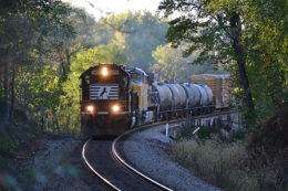 NS train 35Q is led by NS SD60 #6698 east near Linden, Va on 10/16/2017.