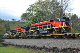 GE export units bound for Botswana get a ride on NS train 099 past Markham, Va on 10/09/2017.