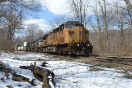 Union Pacific AC4400CW #7136 leads NS train 211 east past the Appalachian Trail in Linden, Virginia on 3/23/2018.