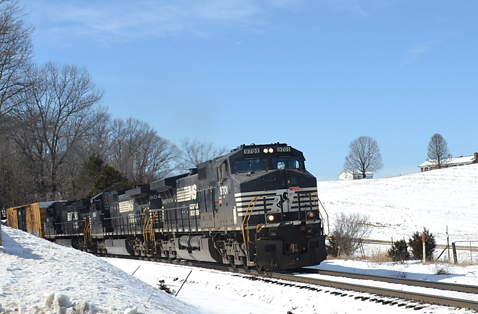 NS train 13R heads east on the B-line in Front Royal, Virginia on 2/21/2019.