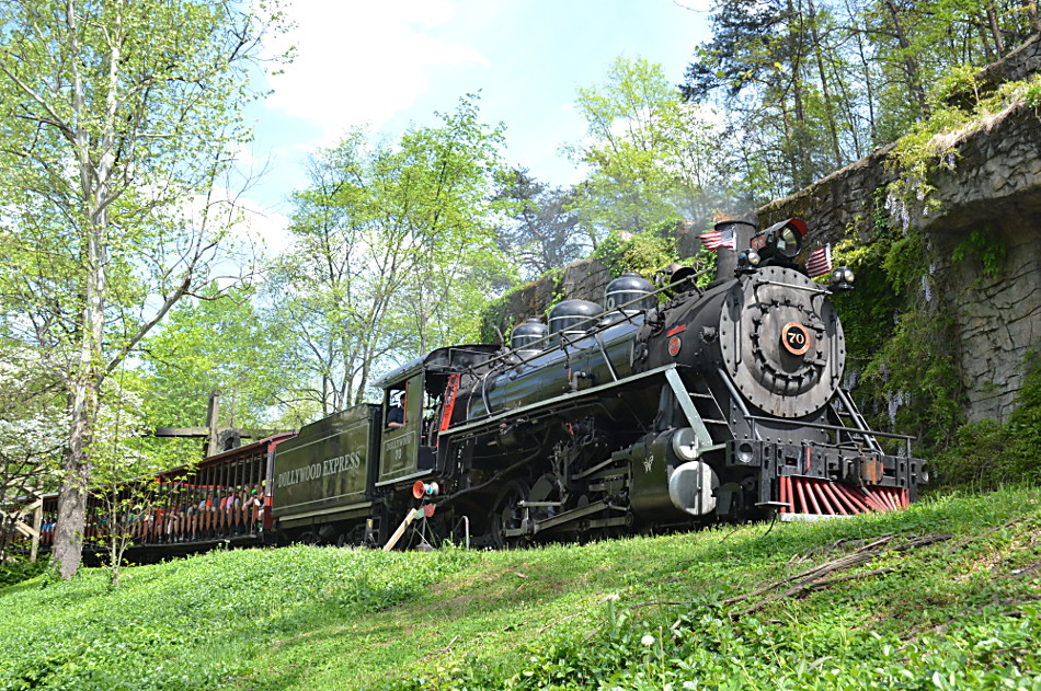 Dollywood 2-8-2 #70 leads a trip back to depot on 4/18/2019.