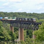 A Norfolk Southern train crosses a bridge over the Potomac River